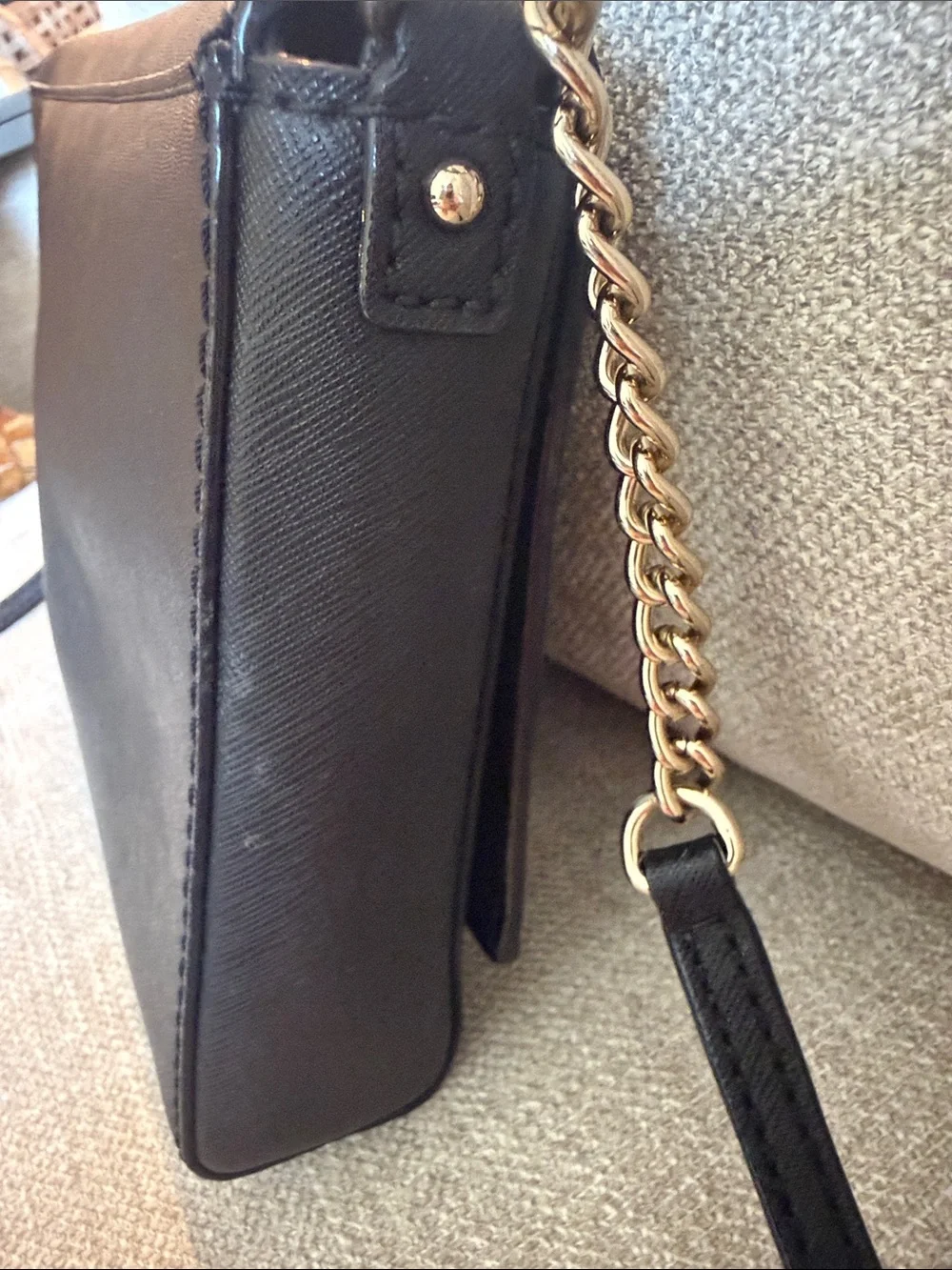 kate spade black leather crossbody with gold hardware
